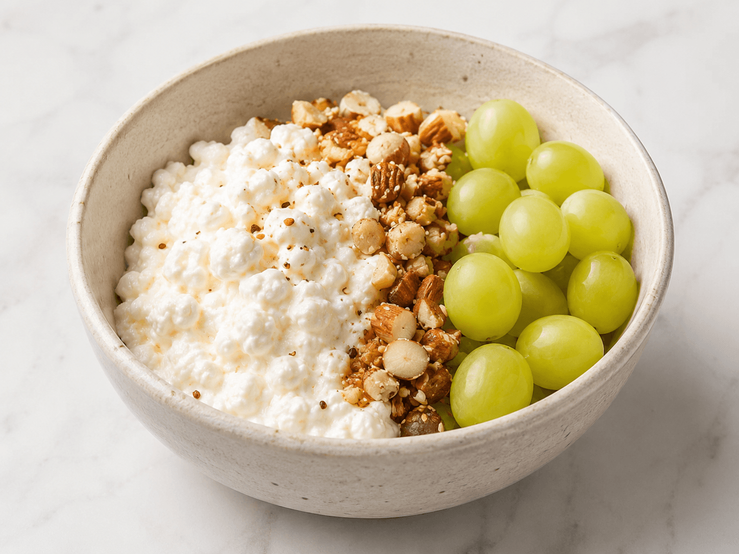 Cottage cheese bowl with grapes and nuts